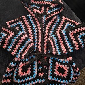 Chic Crochet Women's Cape in Pink, Blue, and Black